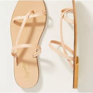 Anthropologie Seychelles Minimalist Leather Thong Sandals Nude Tan Size 8 Beach